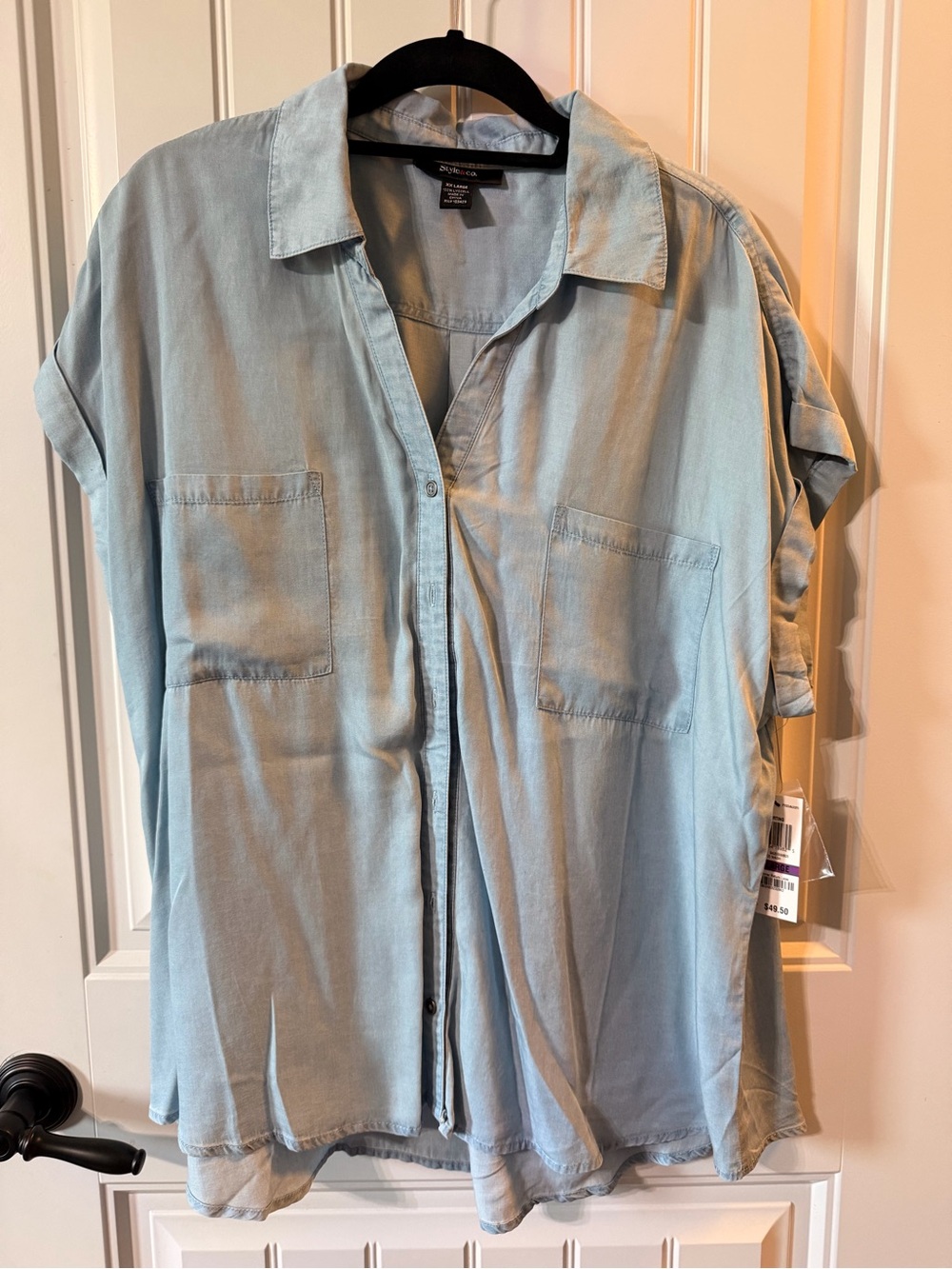 Style & Co. Light Blue Short-Sleeve Button-Front Shirt